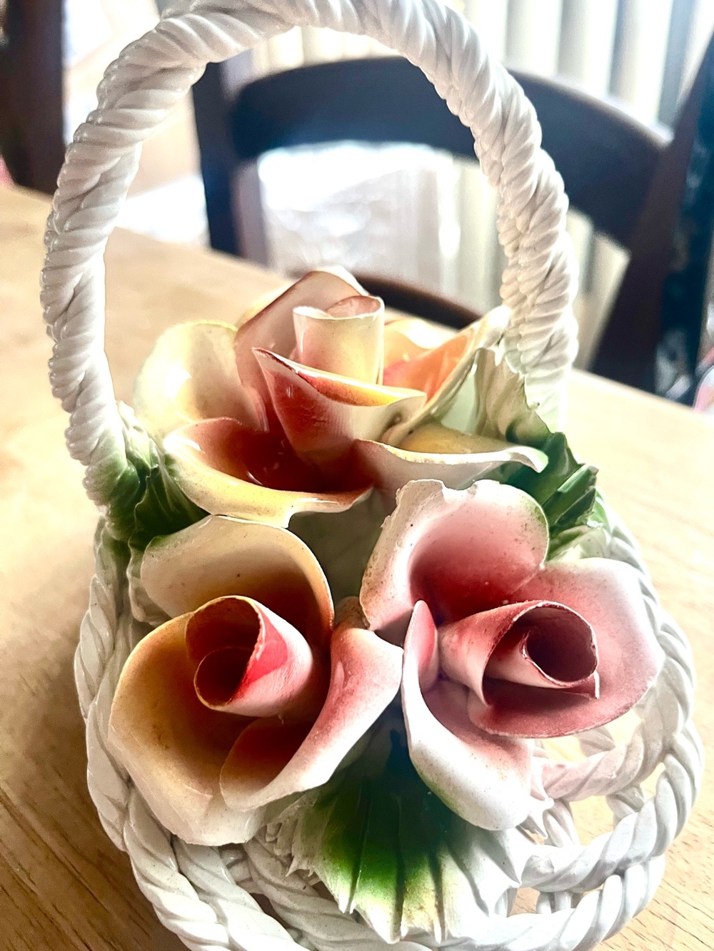 Vintage Capodimonte Porcelain Floral Basket | Handcrafted | Made in Italy